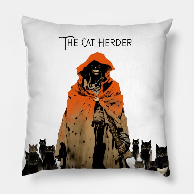 Cat Herder: The Cat Herder on a light (Knocked Out) background Pillow by Puff Sumo