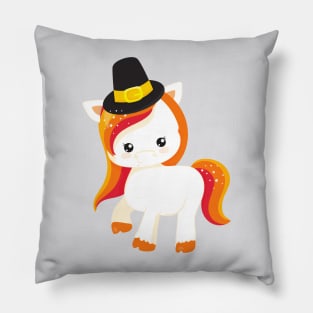 Thanksgiving Unicorn, Cute Unicorn, Pilgrim Hat Pillow