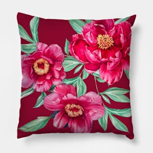 Bright peonies on bordo Pillow