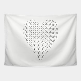 Black Heart Line Full of Love Hearts for Valentines Day Tapestry