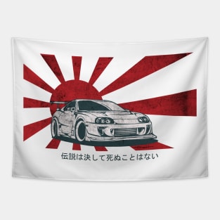 Supra 2JZ Turbo JDM Tuning Car Rising Sun "Legends never die" Tapestry