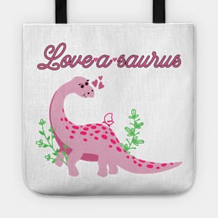 Love-a-saurus, romantic pink brontosaurus design Tote