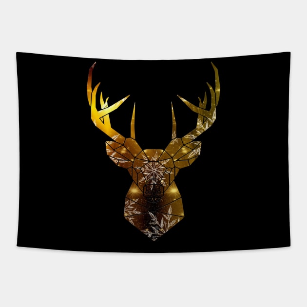 Golden Christmas Stag Tapestry by TigsArts