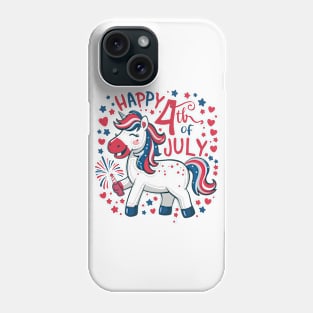 Happy 4th of July USA American Flag with Funny Unicorn Phone Case