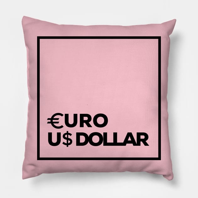 Euro Dollar Square Box Black Pillow by NikiRaak Designs