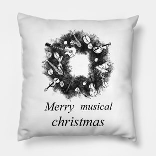 Christmas music wreath (Black) Pillow