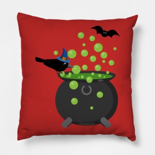 Halloween: Crow Looking into a Bubbling Cauldron Pillow