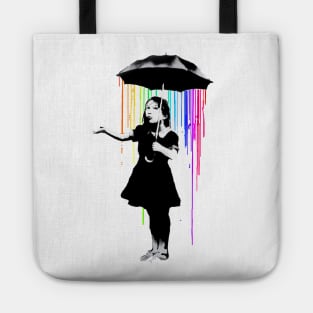 Banksy Rainbow Rain Umbrella Girl Tote