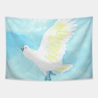 watercolor flying sulphur crested cockatoo Tapestry