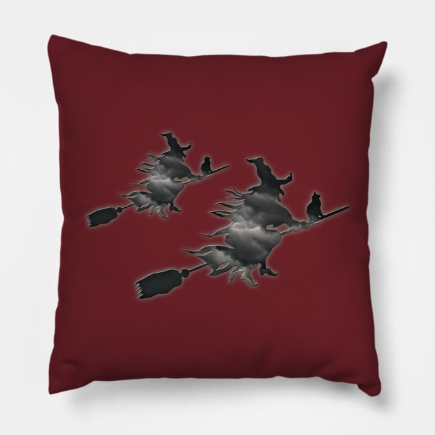 Witchies in flight Edit Pillow by Caravele