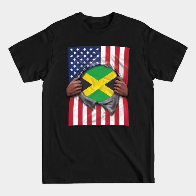 Disover Jamaica Flag American Flag Ripped - Gift for Jamaican From Jamaica - Jamaican - T-Shirt