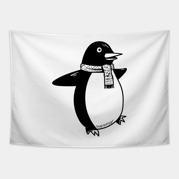 Penguin - Cute Penguin Hand Drawn Tapestry by KC Happy Shop