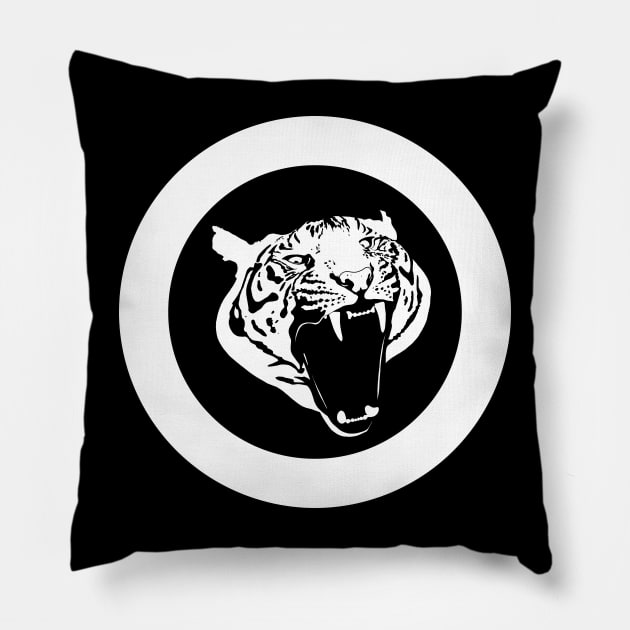 Roaring Tiger Line Drawing Pillow by Moon Lit Fox