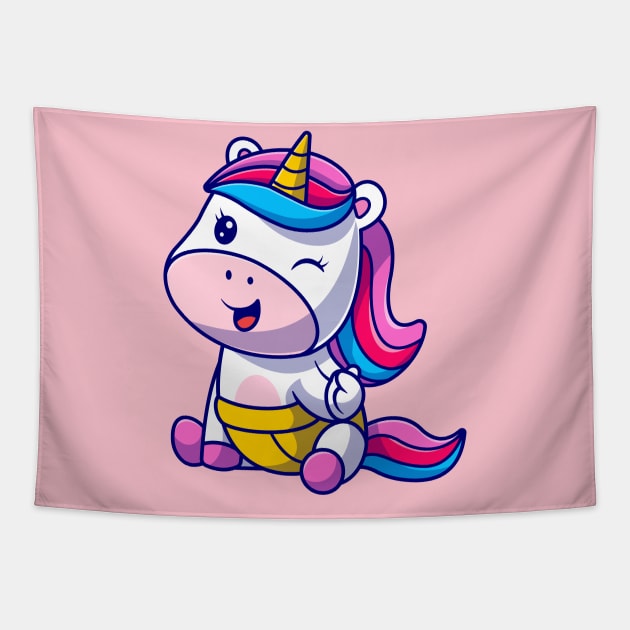 Cute Baby Unicorn Cartoon Tapestry by Catalyst Labs