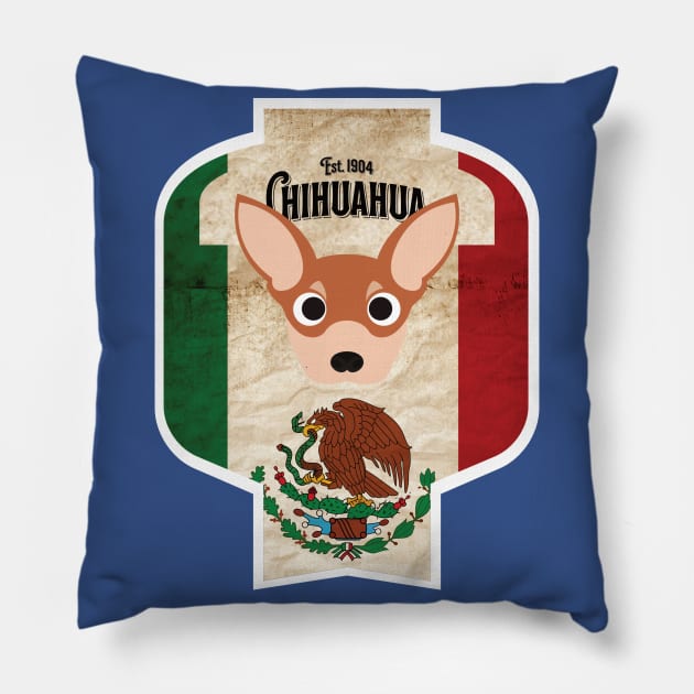 Chihuahua - Distressed Mexican Chihuahua Beer Label Design Pillow by DoggyStyles