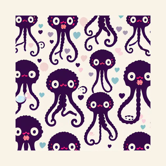 Purple Octopuses Forever and Hearts - Super Cute Colorful Cephalopod Pattern by JensenArtCo