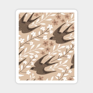 Birds And Flowers Pattern Magnet