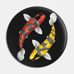 Lucky Jumping YinYang Black Red and Yellow Fish Pin