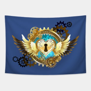 Closed Heart ( Steampunk Gold Heart ) Tapestry