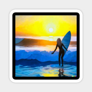 Sun Rise Surfing Girl Magnet