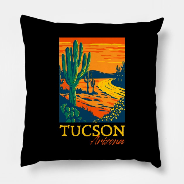 Tucson Arizona Cactus Vintage Retro Desert Souvenir Pillow by grendelfly73