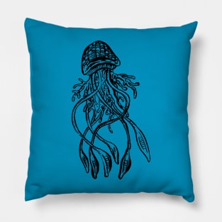 Jellyfish Illustration, Floating in the Sea Pillow