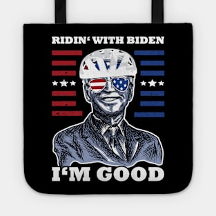 Bicycle Fall trap America Flag Sunglasses Ridin' with Biden I'm Fine Tote