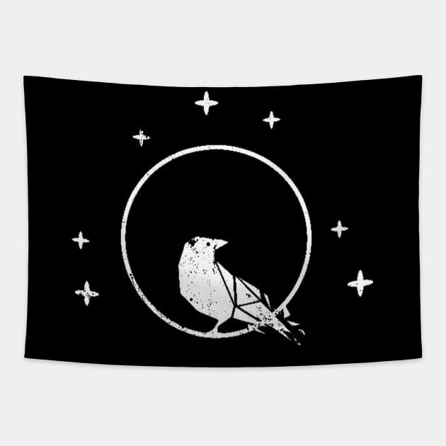 Geometric Blackbird Moon and Stars Bird Night Space Tapestry by ballhard