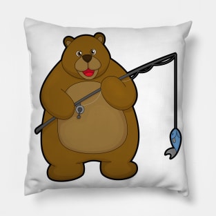 Bear at Fishing with Fishing rod & Fish Pillow