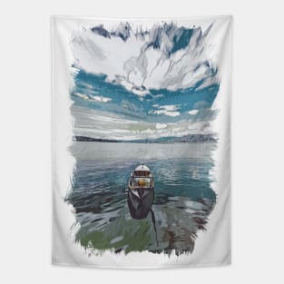 Boat on a lake Tapestry