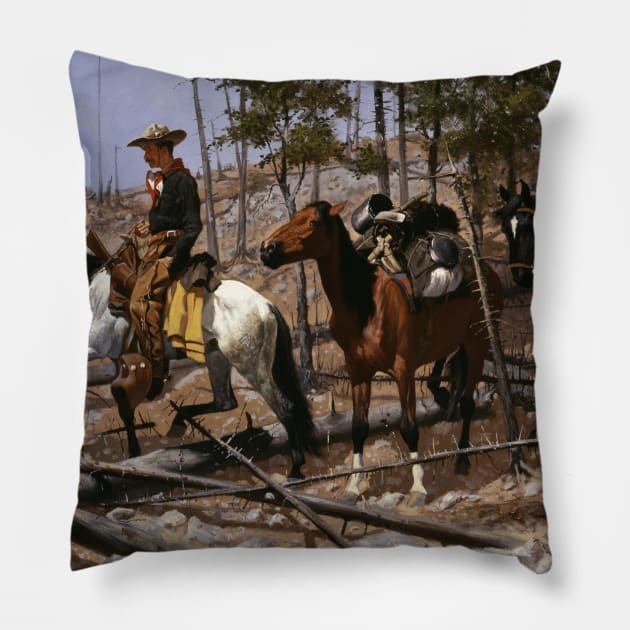 Prospecting for Cattle Range by Frederic Remington Pillow by Classic Art Stall