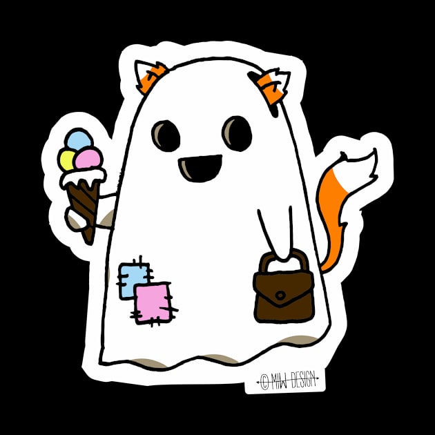 Cute little fox ghost with ice cream by MIWDesign