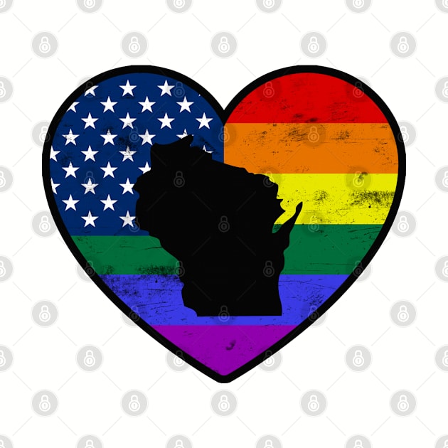 Wisconsin United States Gay Pride Flag Heart by TextTees