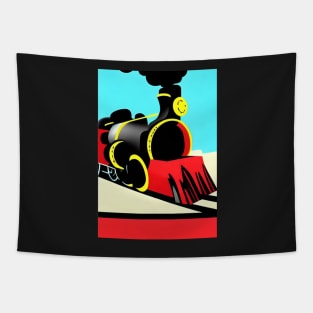 POPART COMIC STYLE RED AND BLACK STEAM TRAIN Tapestry