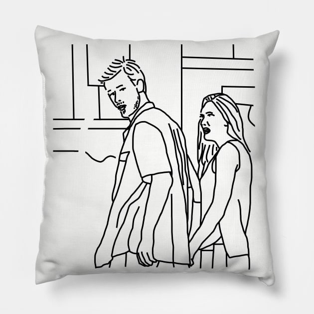 Distracted Boyfriend Meme and his Girlfriend Outline Pillow by ellenhenryart