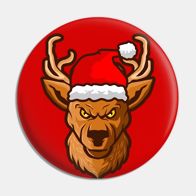 Funny Deer Head with Santa Cap Pin by SLAG_Creative