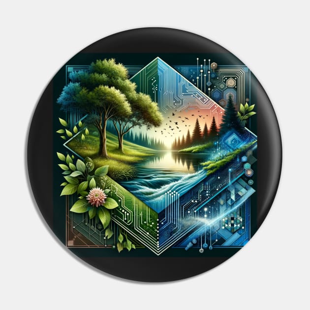 Nature Meets Technology: A Symbiotic Landscape Pin by heartyARTworks