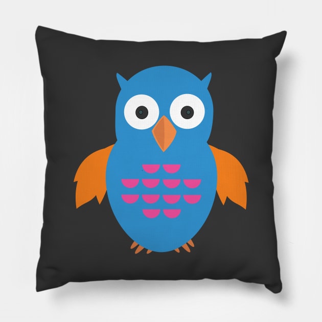 Blue & Orange Owl Pillow by adamzworld