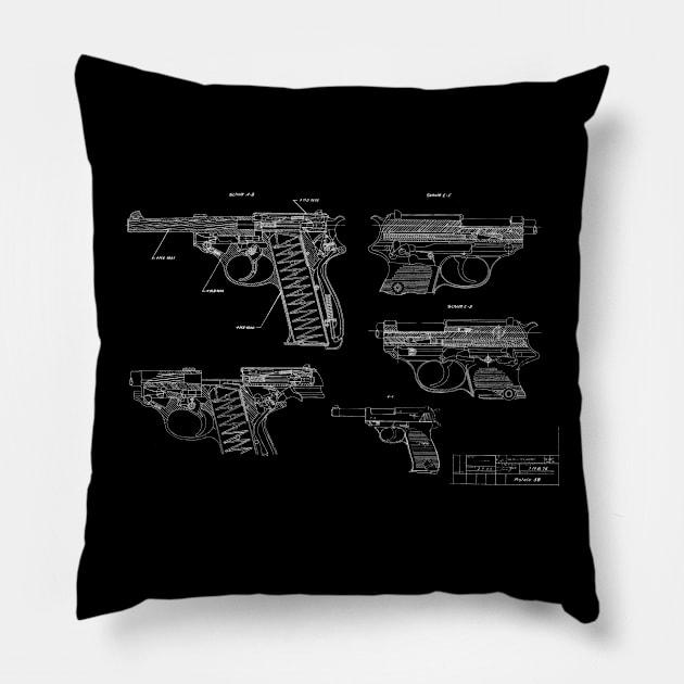 Walther P38 (white) Pillow by Big Term Designs