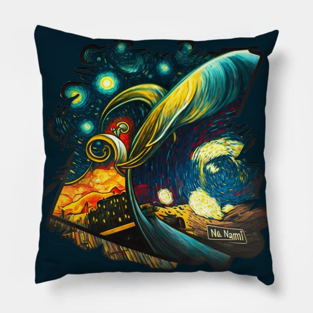 starry night rocketship Pillow by Depressed Bunny