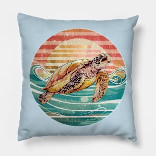 Sea Turtle Love Vintage Sunset Pillow