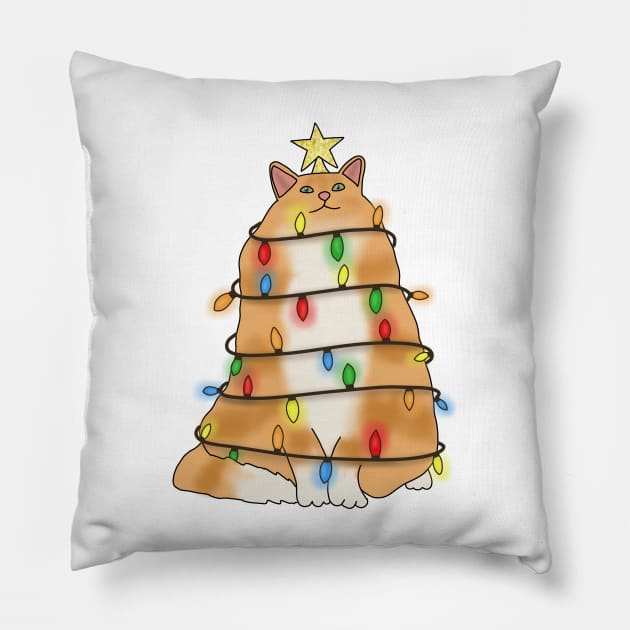 Fluffy Orange cat christmas tree Pillow by Becky-Marie