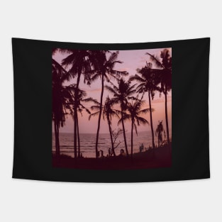 Palm Tree Ocean Beach Silhouette Sunset Tapestry