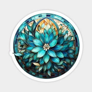 Stained Glass Aqua, Turquoise and Teal  Flower Mandala Magnet