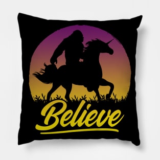 Bigfoot Riding Unicorn Vintage Sasquatch Pillow