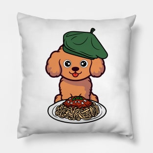 Cute Brown Dog is eating spaghetti Pillow