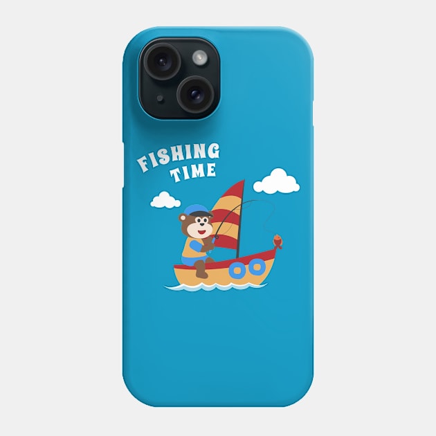 Vector cartoon illustration of cute monkey fishing on sailboat Phone Case by KIDS APPAREL