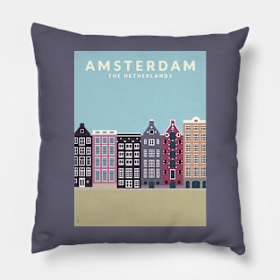 Amsterdam, the Netherlands Travel Poster Pillow