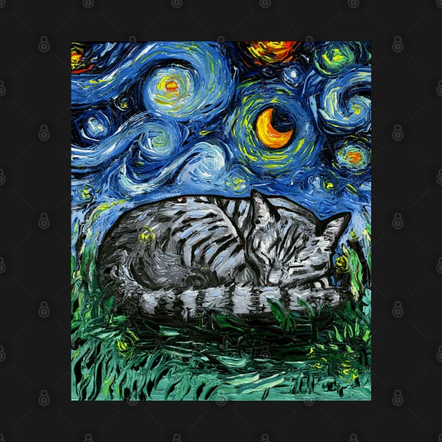 Sleepy Gray Tabby Night by sagittariusgallery