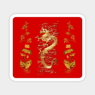 GOLD DRAGON IN RED,Egret,Lotus,Green Gold Floral Magnet